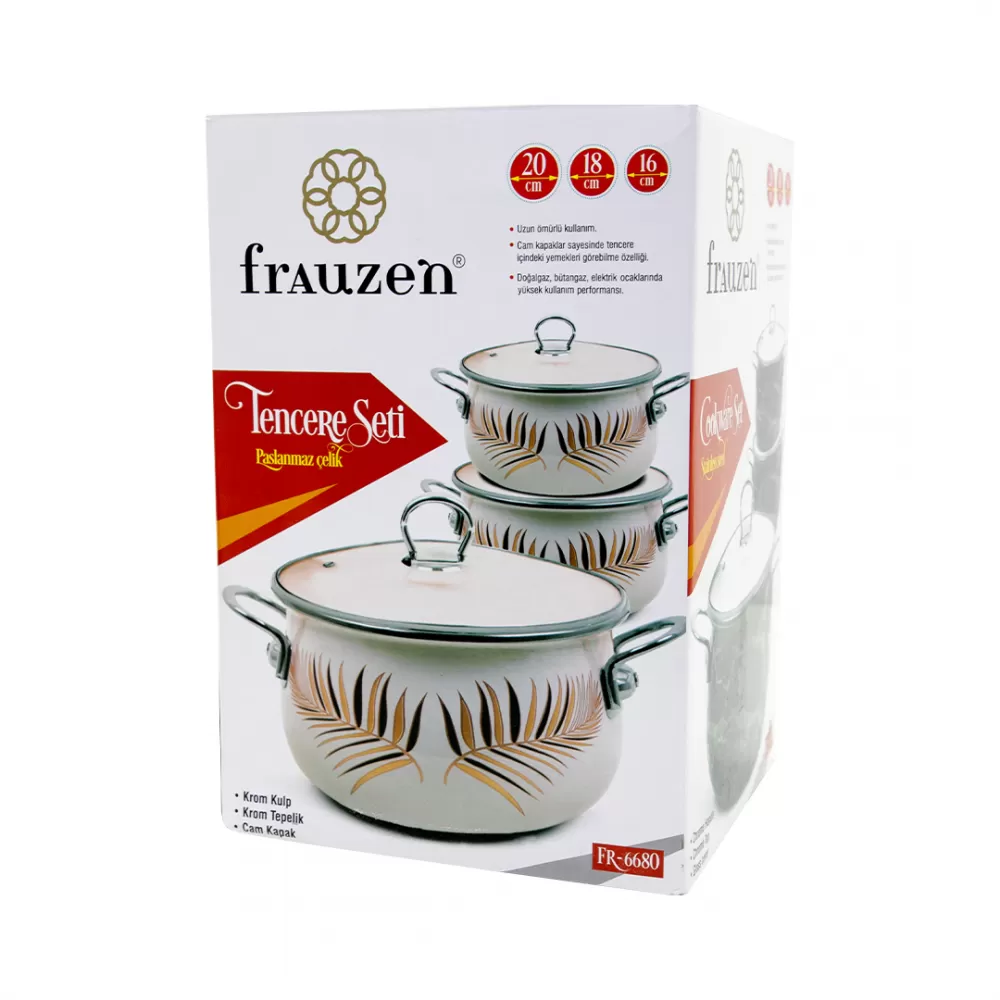 Qazan FR-6680 16-18-20 sm 3-Lü Set ağ (Yarpaqlı) - Görsel 3