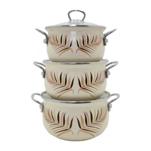 Qazan FR-6680 16-18-20 sm 3-Lü Set ağ (Yarpaqlı)