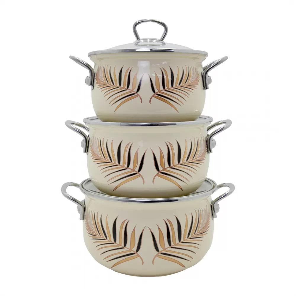 Qazan FR-6680 16-18-20 sm 3-Lü Set ağ (Yarpaqlı)